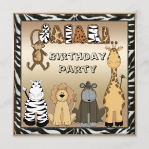 Cute Safari Animals Chic Birthday Party Invitation