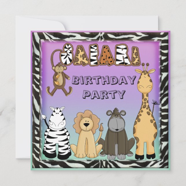 Cute Safari Animals Chic Birthday Party Invitation (Front)