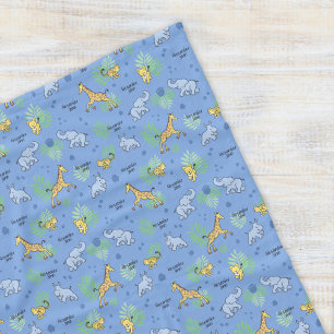 Cute Safari Animals Colourful Name Baby Kids Blue Fleece Blanket