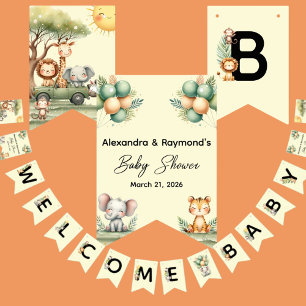 Cute safari animals gender neutral baby shower bunting 