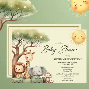 Cute safari animals gender neutral baby shower  invitation