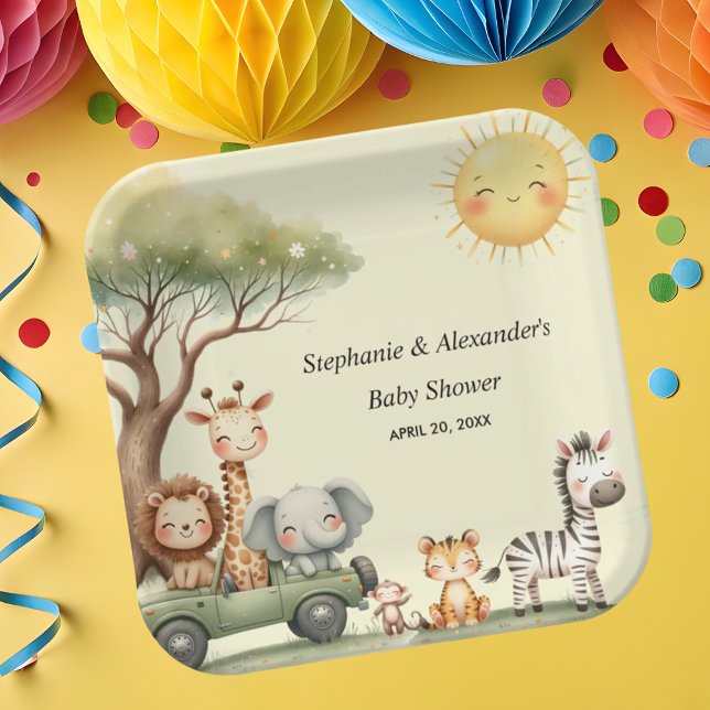 Cute safari animals gender neutral baby shower paper plate (Creator Uploaded)
