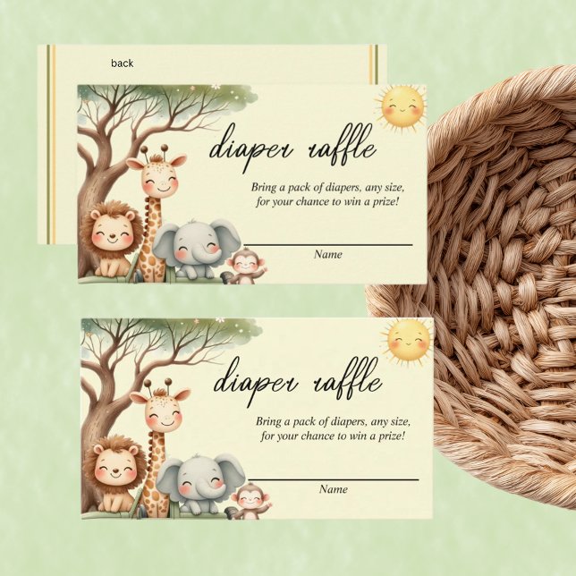 Cute Safari Animals gender neutral diaper raffle  Card (Creator Uploaded)