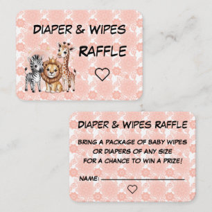 Cute Safari Animals Girl Baby Diaper Raffle Enclosure Card