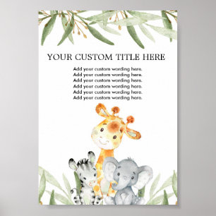 Cute safari animals greenery Custom Make Your Own Poster