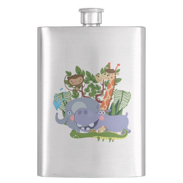Cute Safari Animals Hip Flask (Front)
