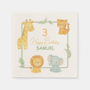 Cute Safari Animals Jungle Kids Birthday Party Napkin