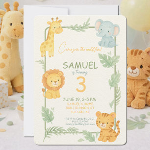 Cute Safari Animals Jungle Kids Party  Birthday Invitation