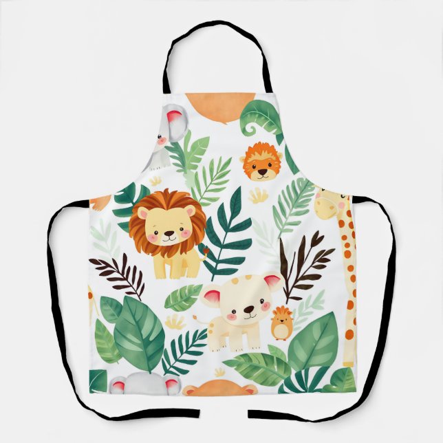 Cute Safari Animals Jungle Pattern Apron (Front)