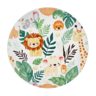 Cute Safari Animals Jungle Pattern Cutting Board