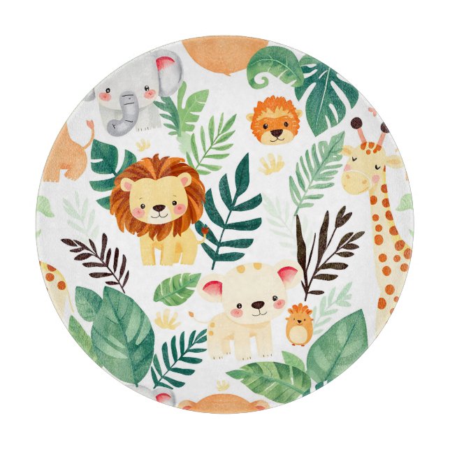 Cute Safari Animals Jungle Pattern Cutting Board (Front)