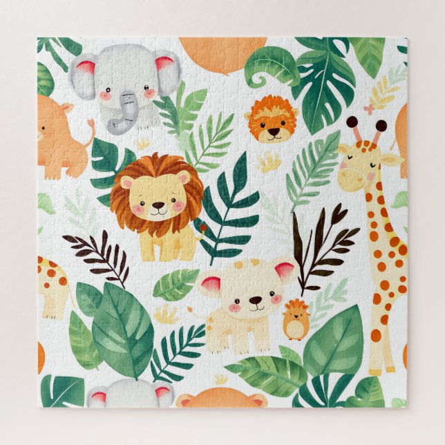 Cute Safari Animals Jungle Pattern Jigsaw Puzzle (Vertical)