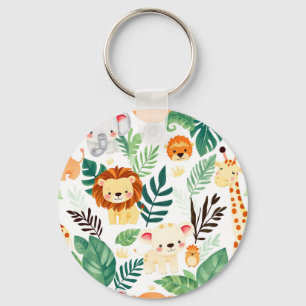 Cute Safari Animals Jungle Pattern Key Ring