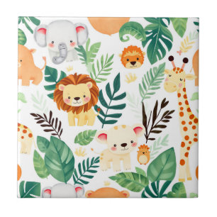 Cute Safari Animals Jungle Pattern Tile