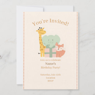 Cute Safari Animals Kids Birthday Invitation Card