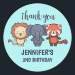 Cute Safari Animals Kids Zoo Birthday Party Classic Round Sticker<br><div class="desc">Cute party favours for kids,  boys or girls who love animals. Perfect for kids birthday party,  party favours and thank you label. You can also customise the text for baby shower or other occasion and party.</div>