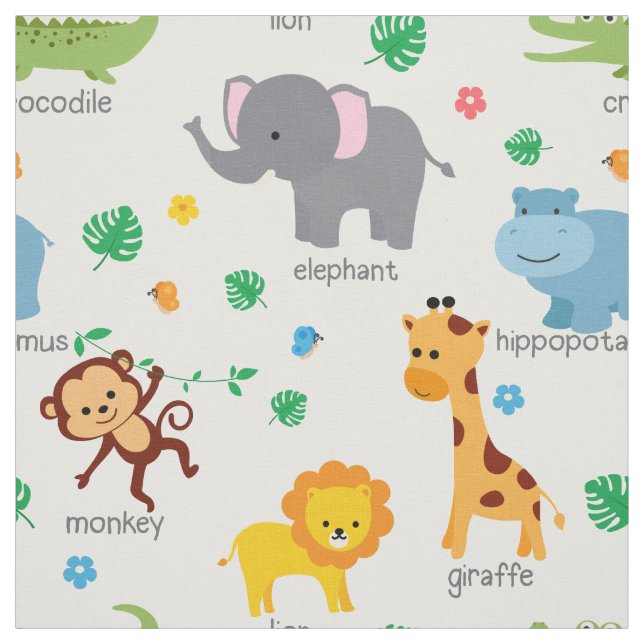 Cute Safari Animals Nursery Fabric (Swatch)