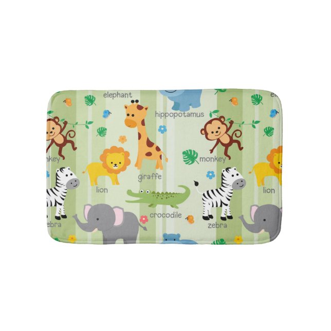 Cute Safari Animals Nursery Pattern Bath Mat (Front)