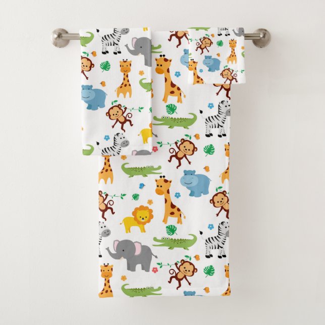 Cute Safari Animals Nursery Pattern Bath Towel Set (Insitu)