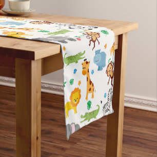 Cute Safari Animals Nursery Pattern Short Table Runner