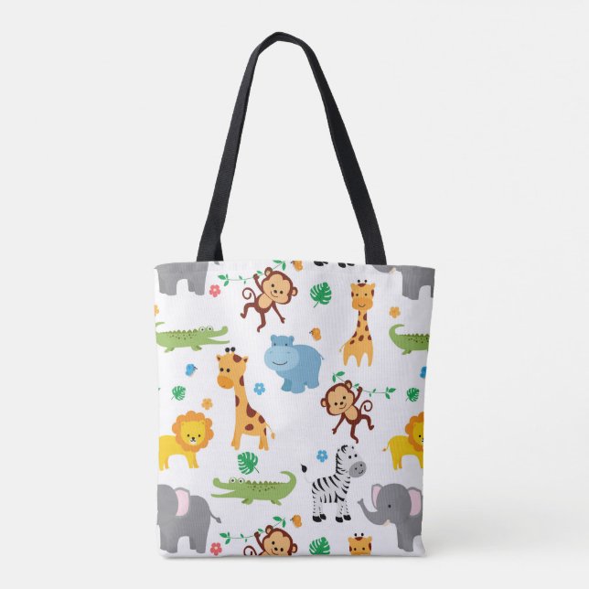Cute Safari Animals Nursery Pattern Tote Bag (Back)