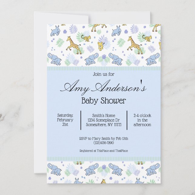 Cute Safari Animals Pattern Baby Shower Invitation (Front)