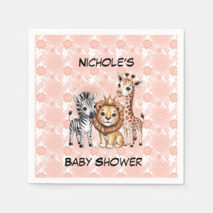 Cute Safari Animals Pink Florals Girl Baby Shower Napkin