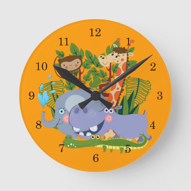 Cute Safari Animals Round Clock (Front)
