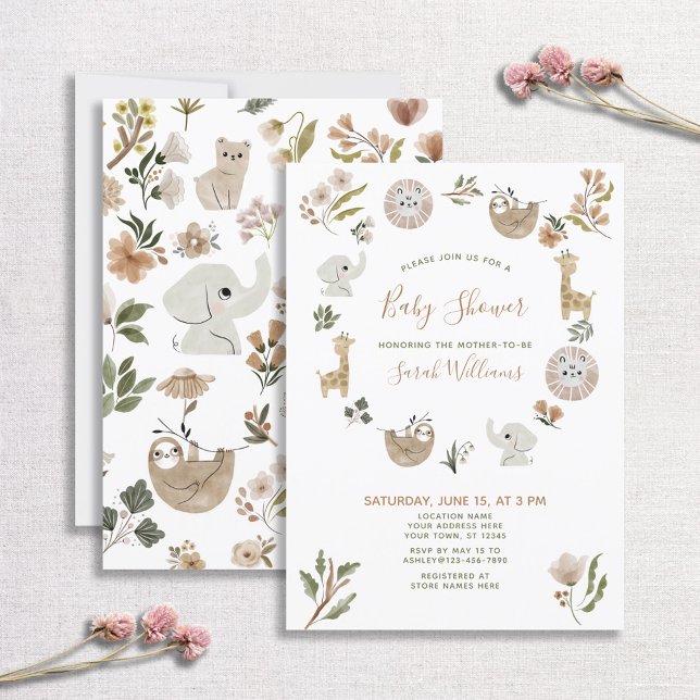 Cute Safari Animals Script Boho Baby Shower Invitation (Creator Uploaded)