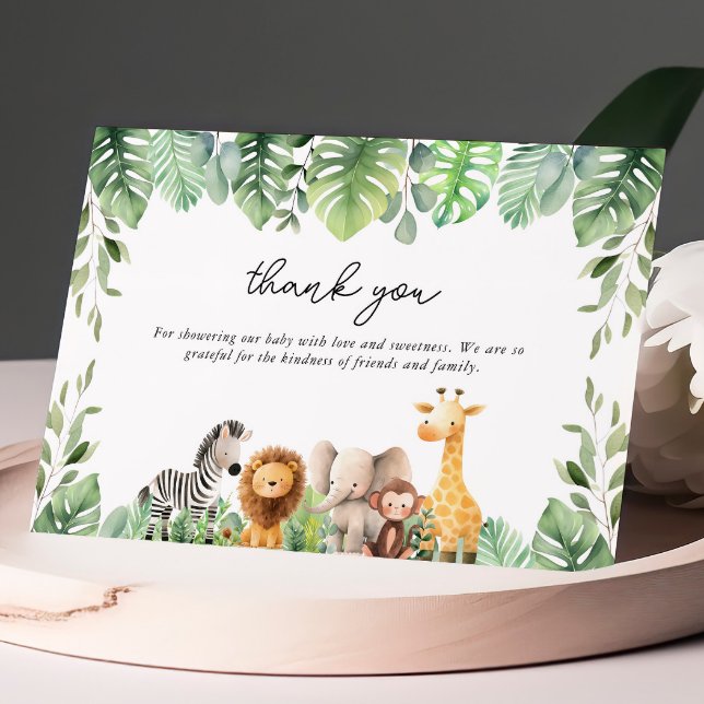 Cute Safari Animals Thank You Card (Cute Baby Safari Animals Thank You Enclosure Card)
