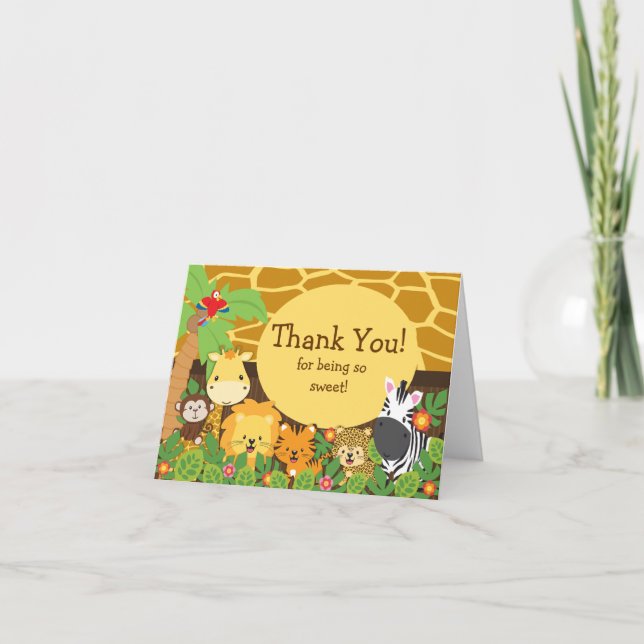 Cute Safari Animals Thank You Note Card (Front)