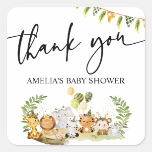 Cute Safari Animals Thank You Party Favours  Square Sticker