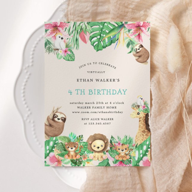 Cute Safari Animals Virtual Birthday Party Invitation (Creator Uploaded)