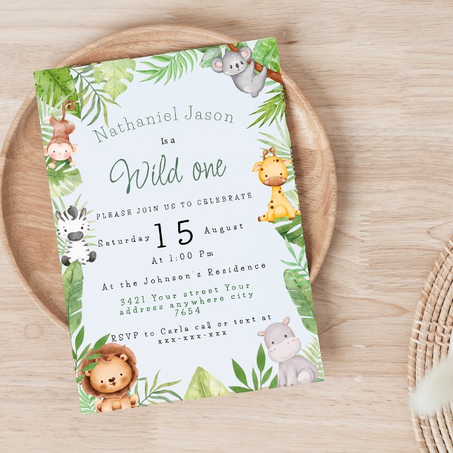 Cute safari animals wild one birthday invitation  (Creator Uploaded)