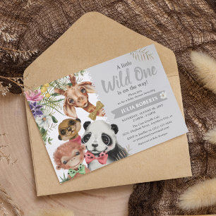Cute Safari Animals Wild One Boy Baby Shower Invitation