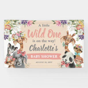 Cute Safari Animals Wild One Girl Baby Shower Banner