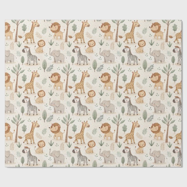 Cute Safari Animals Wrapping Paper (Flat)