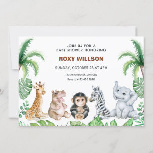 Cute safari baby animals baby shower invitation
