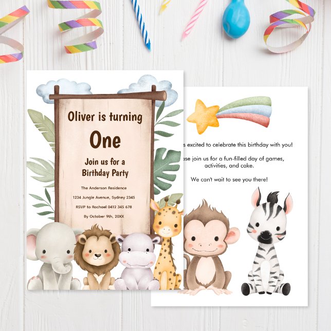 Cute Safari Baby Animals Birthday Invitation  (Creator Uploaded)