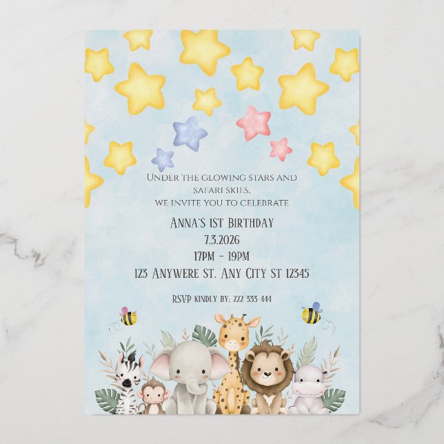 Cute Safari Baby Animals Birthday Invitation (Front)