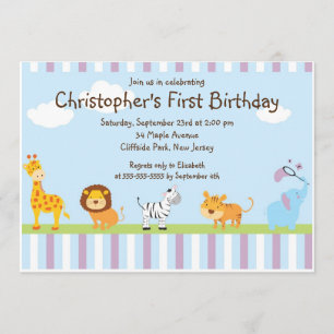 Cute Safari Baby Animals Birthday Party Invitation
