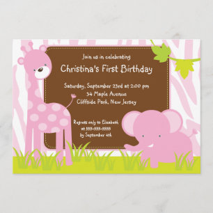 Cute Safari Baby Animals Birthday Party Invitation