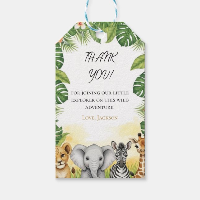 Cute Safari Baby Animals Thank You Gift Tag (Front)