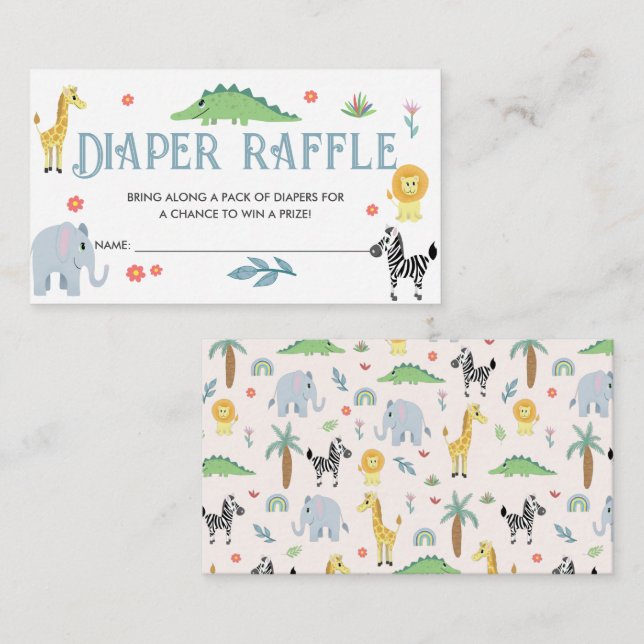 Cute Safari Baby Shower Diaper Raffle Enclosure Card (Front/Back)