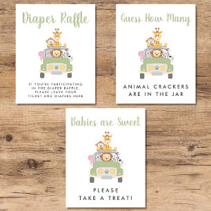 Cute Safari Baby Shower Games Poster Set