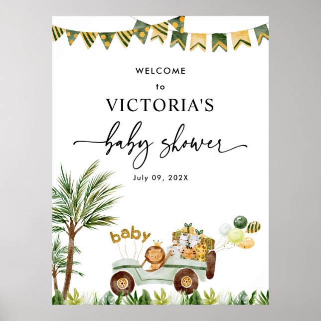 Cute Safari Baby Shower Welcome Sign Poster (Front)