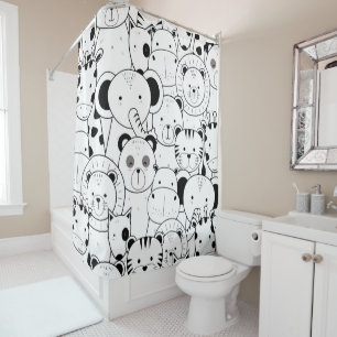 Cute Safari Cartoon Black and White Shower Curtain