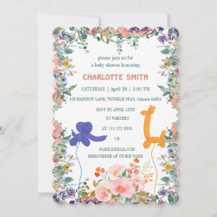 cute safari elephant giraffe balloon baby shower invitation
