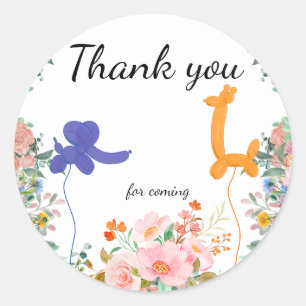 Cute safari elephant giraffe balloon floral party classic round sticker