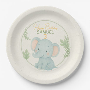 Cute Safari Elephant Jungle Kids Birthday Party Paper Plate